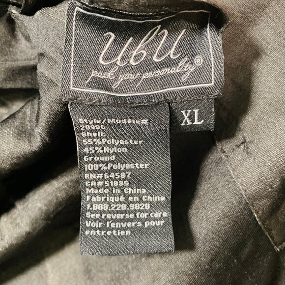 UBU Size XL Grey Black Red Polyester Blend Gingham Reversible Wide Collar Coat - Picture 6 of 6